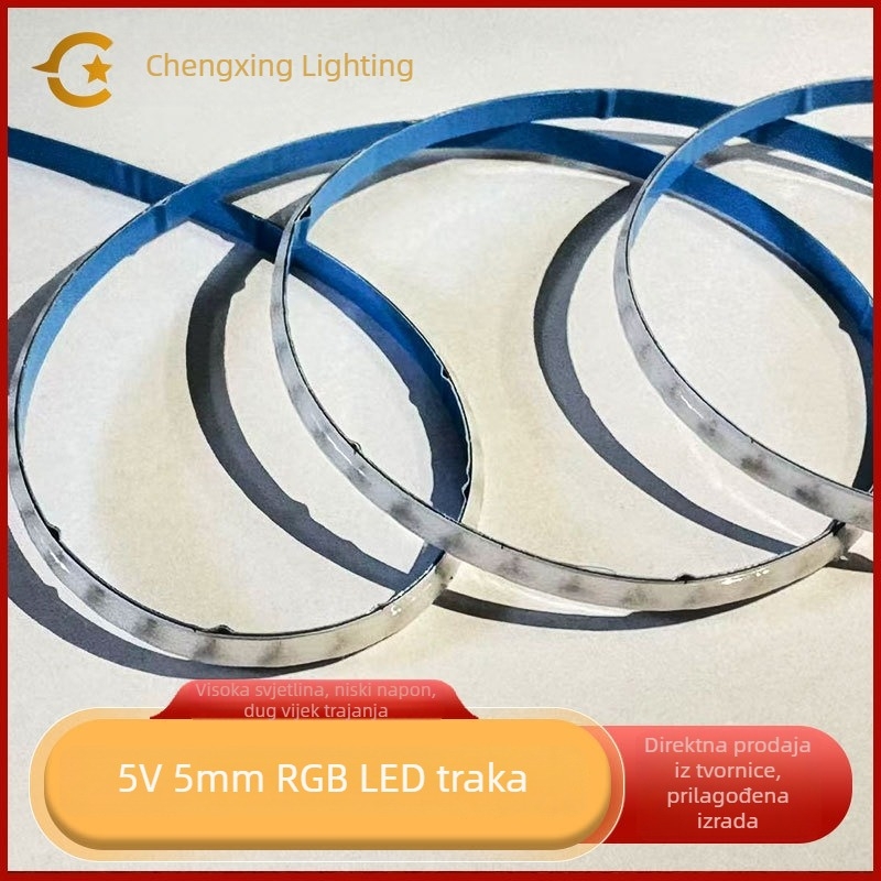 COB LED traka ultra uska, 5V, 5 mm RGB promjenjive boje, ambijentalno osvjetljenje unutrašnjosti automobila