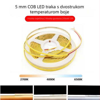 Cob LED traka s dvostrukom bojom temperature, ultra uska 5 mm, 12V, pametno podešavanje osvjetljenja, trobojna, samoljepljiva linearna LED traka