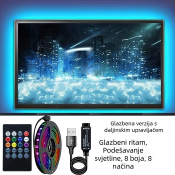 RGB LED traka 5050 s ljepilom na stražnjoj strani, USB 5V, regulacija svjetline za ambijentalno osvjetljenje