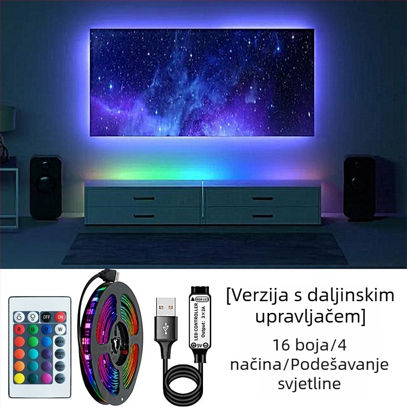 RGB LED traka 5050 s ljepilom na stražnjoj strani, USB 5V, regulacija svjetline za ambijentalno osvjetljenje