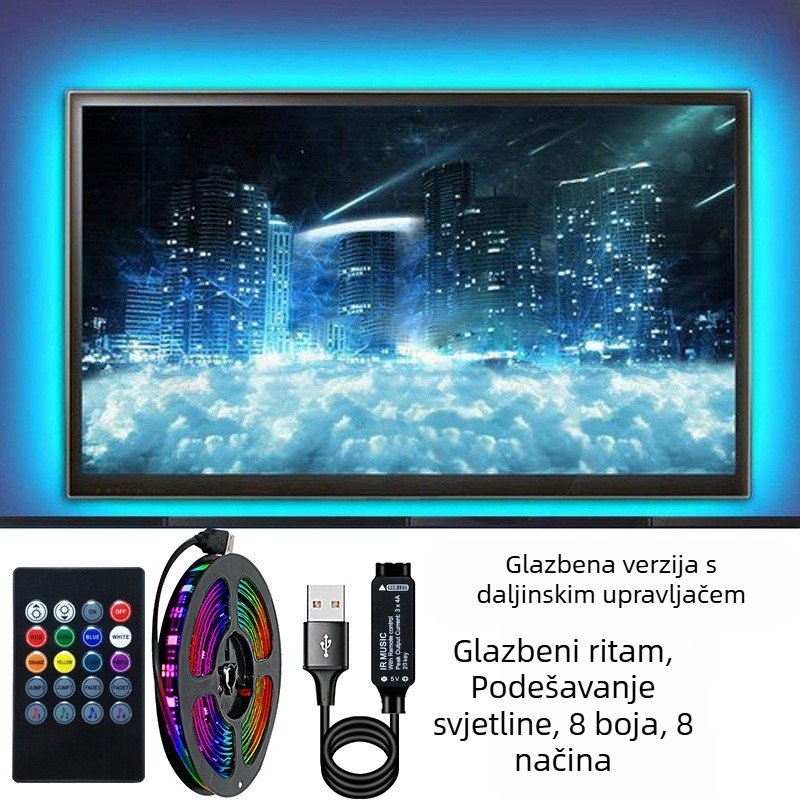 RGB LED traka 5050 s ljepilom na stražnjoj strani, USB 5V, regulacija svjetline za ambijentalno osvjetljenje