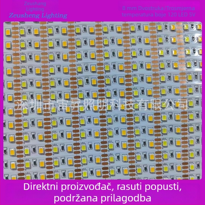 2835 dvobojna LED traka s tri boje temperature boje, 120 LED-a, širina 5/8 mm, 3V/5V/12V