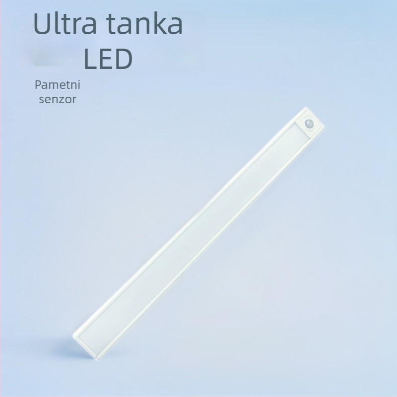 Ultra-tanka LED traka sa senzorom pokreta, pametna, samoljepljiva, punjiva, za ormariće, vinske ormariće i garderobne ormariće, s mogućnošću prigušivanja