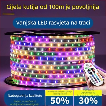 Vanjska vodootporna LED traka, 220V, višebojni efekt tekuće vode, dekorativno osvjetljenje za atmosferu i proslave