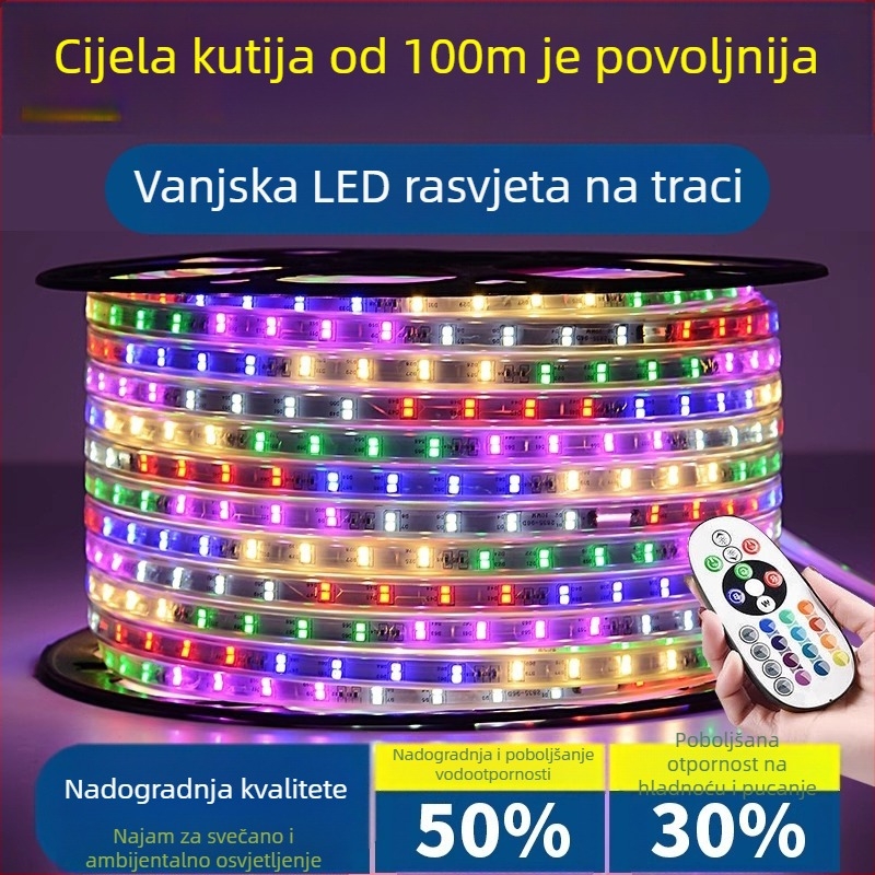 Vanjska vodootporna LED traka, 220V, višebojni efekt tekuće vode, dekorativno osvjetljenje za atmosferu i proslave