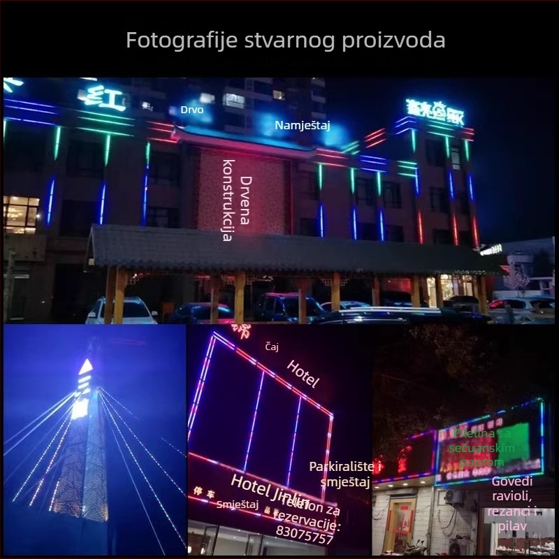 Vanjska vodootporna LED traka, 220V, višebojni efekt tekuće vode, dekorativno osvjetljenje za atmosferu i proslave