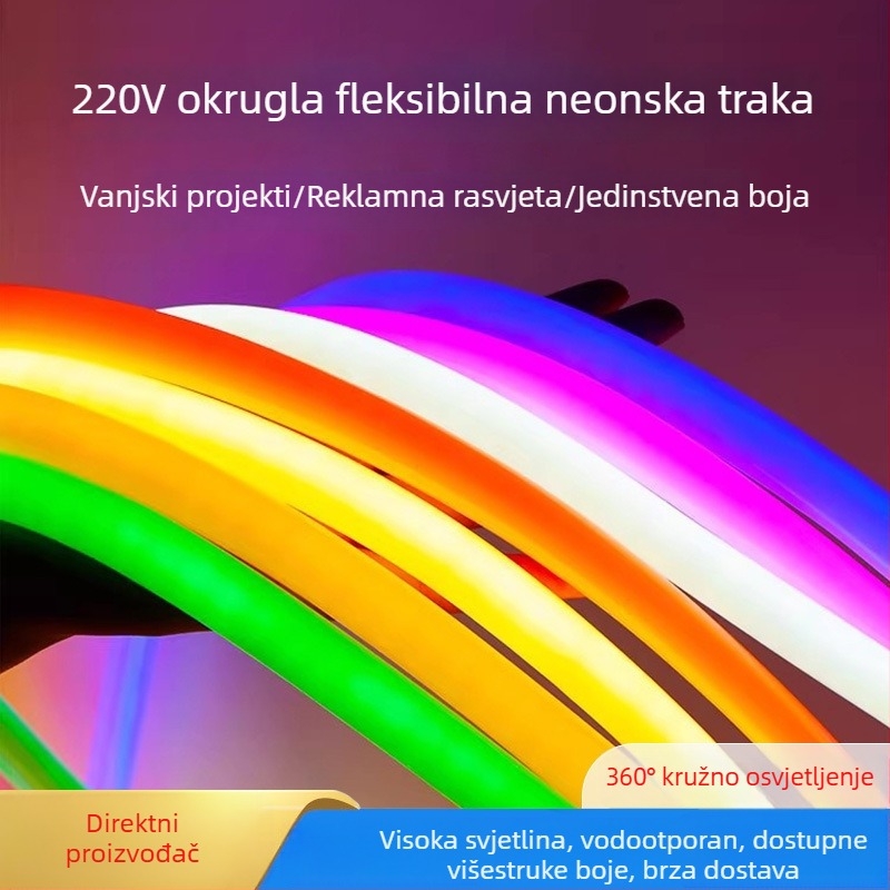 Prilagođena LED kružna traka, 220V, fleksibilna, 2835 LED dioda, neonski sjaj, 360° vodootporno vanjsko osvjetljenje