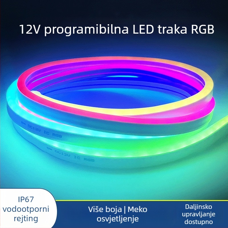 12V LED silikon traka s RGB gradijentom boje, vanjska vodootporna fleksibilna traka za rasvjetu, dimmabilna za inženjerske projekte