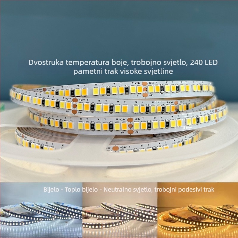 24V niskonaponska LED traka s 240 LED, dvobojna temperatura i trobojno svjetlo, spojiva s pametnim sustavom za prilagodbu jačine i boje