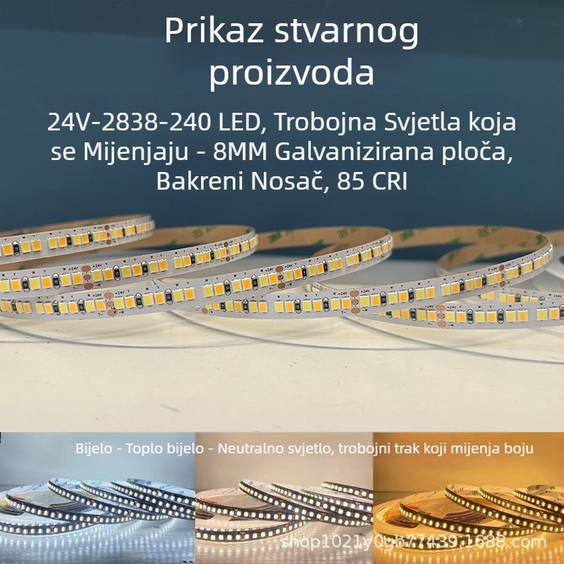 24V niskonaponska LED traka s 240 LED, dvobojna temperatura i trobojno svjetlo, spojiva s pametnim sustavom za prilagodbu jačine i boje