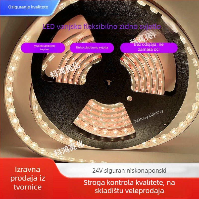 24V LED zidna svjetlosna traka s difuznom lećom, savitljiva, vanjska vodootporna fleksibilna rasvjeta