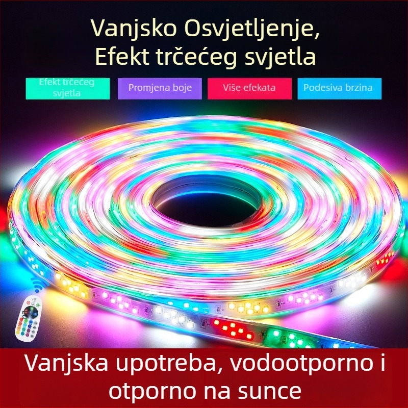 Šestobojni vanjski LED trak s učinkom tekuće vode za reklamni natpis, vodootporan, svečano osvjetljenje