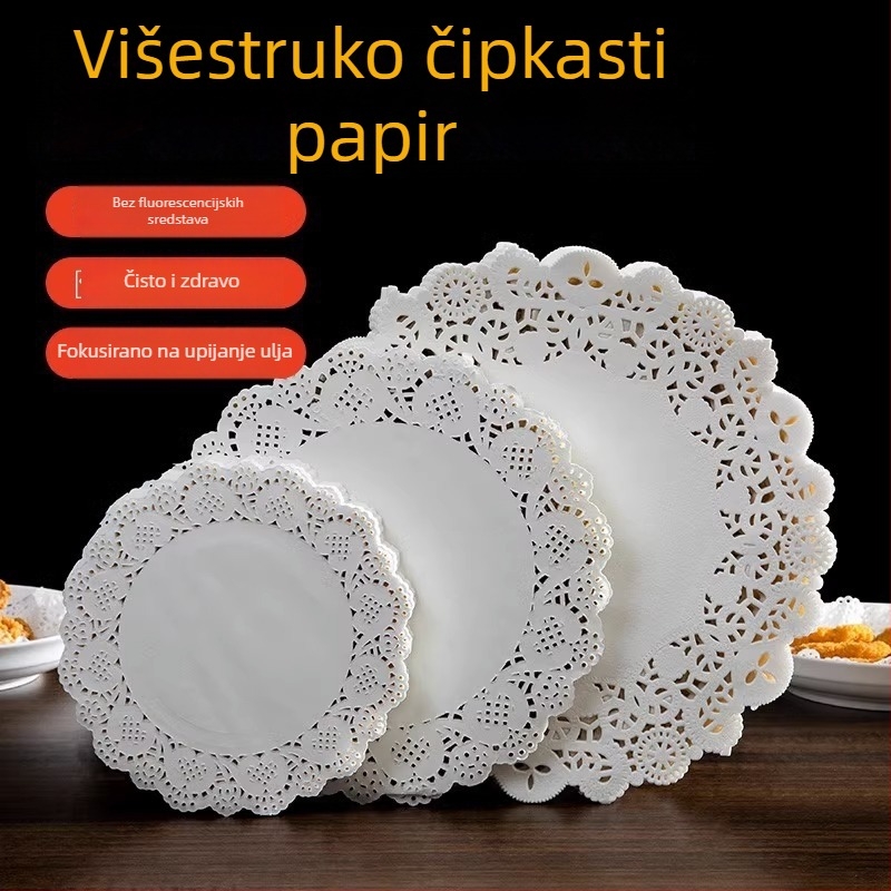 Kružni papir za pečenje s čipkastim rubom, papir za upijanje ulja, podloga za pečenje kolača i deserata, 300 listova