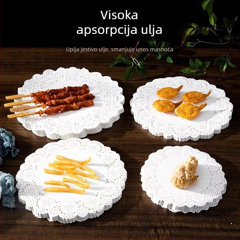 Kružni papir za pečenje s čipkastim rubom, papir za upijanje ulja, podloga za pečenje kolača i deserata, 300 listova