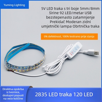 5V trobojna LED traka za fotografski okvir, širina 8 mm, 2835 LED, USB s 4 tipke za glatko podešavanje jačine svjetla