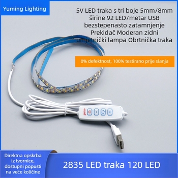 5V trobojna LED traka za fotografski okvir, širina 8 mm, 2835 LED, USB s 4 tipke za glatko podešavanje jačine svjetla