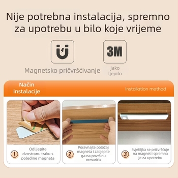 Izuzetno tanko LED svjetlo za ormar sa senzorom pokreta, magnetska samolijepiva traka za garderobu, punjiva rasvjeta za vinske ormariće
