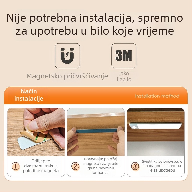 Izuzetno tanko LED svjetlo za ormar sa senzorom pokreta, magnetska samolijepiva traka za garderobu, punjiva rasvjeta za vinske ormariće