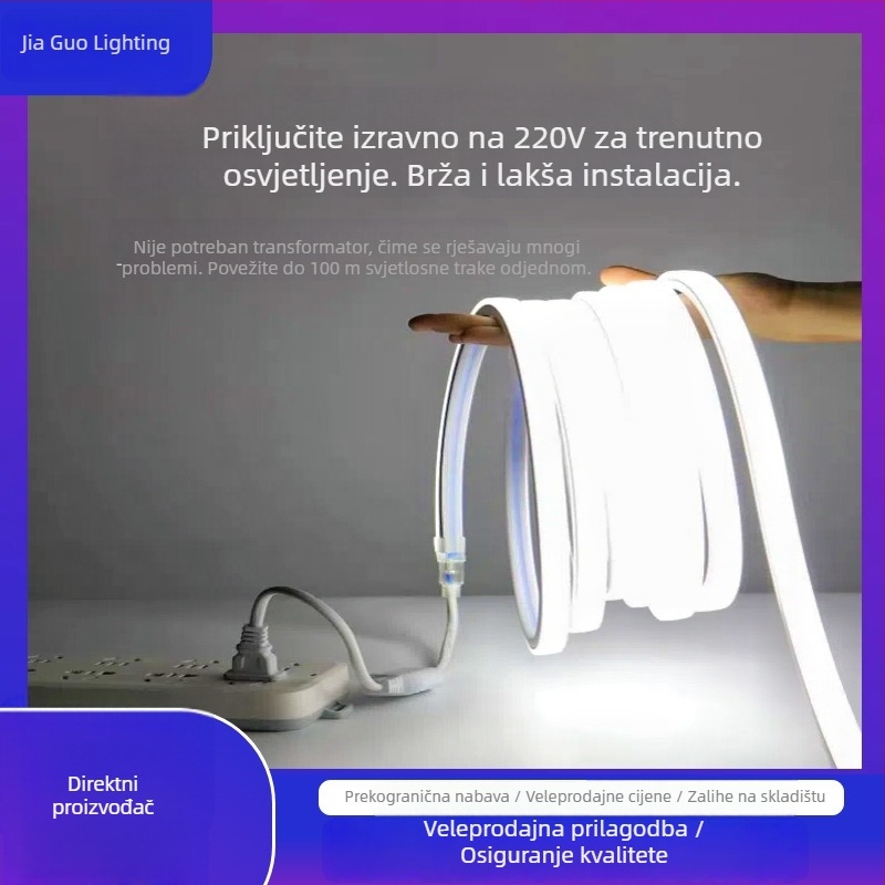 Prilagođena silikonska LED traka 220V, fleksibilna vodootporna LED traka, 180 LED dioda 3528, 8W, 30° snop, unutarnje dekorativno osvjetljenje