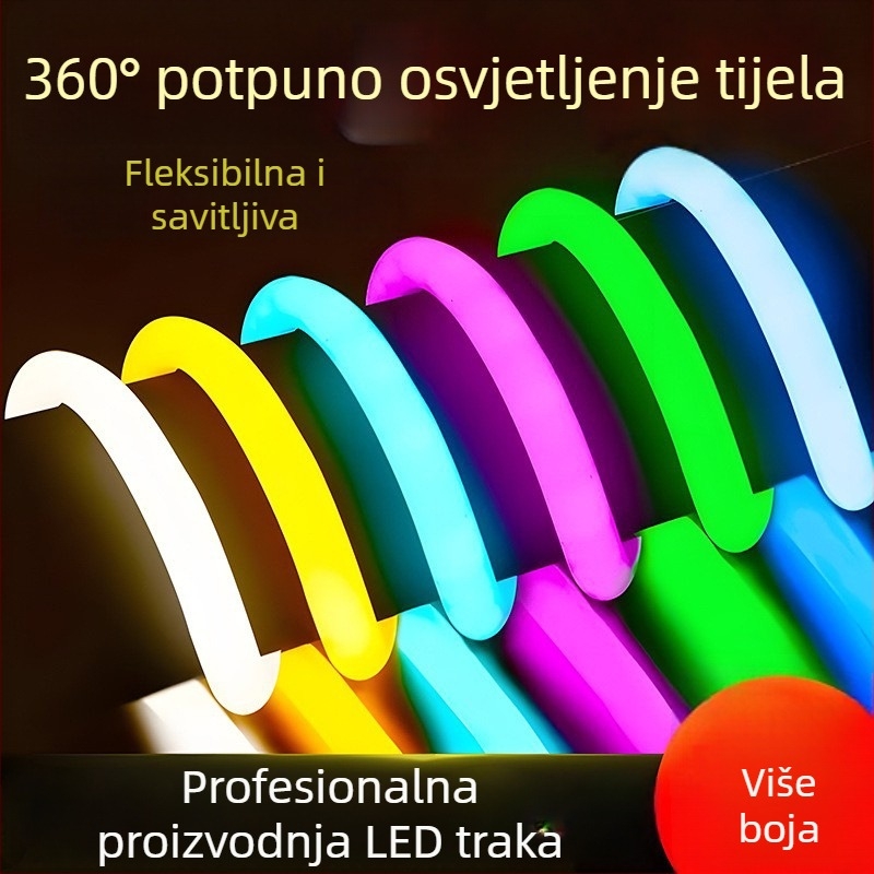 S-oblikovani 220V fleksibilni monokromatski LED trak za vanjsku upotrebu, vodootporna atmosferska rasvjeta, duljina 1 m, 10 W, 144 LED dioda, 360° kut zračenja