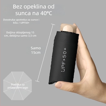 Jednobojni suncobran sa UV zaštitom, dvostruka upotreba, ultralak, crni premaz, ručno sklopiv, kompaktni mini suncobran