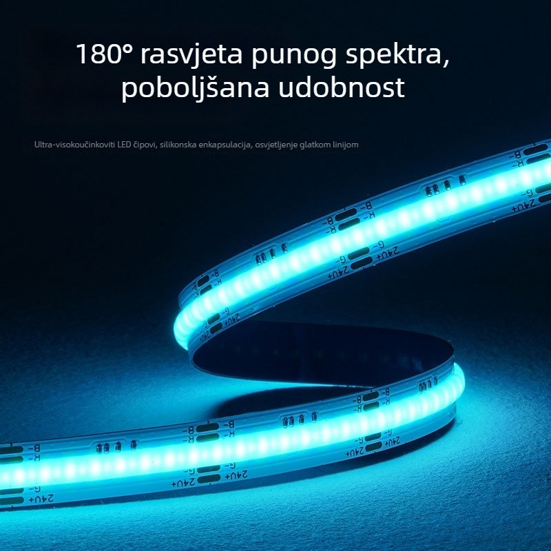 COB RGB LED traka – niskonaponska, višebojna promjena uz ravnomjernu rasvjetu za atmosferu i scensku rasvjetu, visoka svjetlost