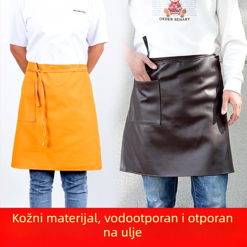 Kožni polu-dužinski kuhinjski pregač, vodootporan i otporan na ulje, unisex, zapadnjačkog stila