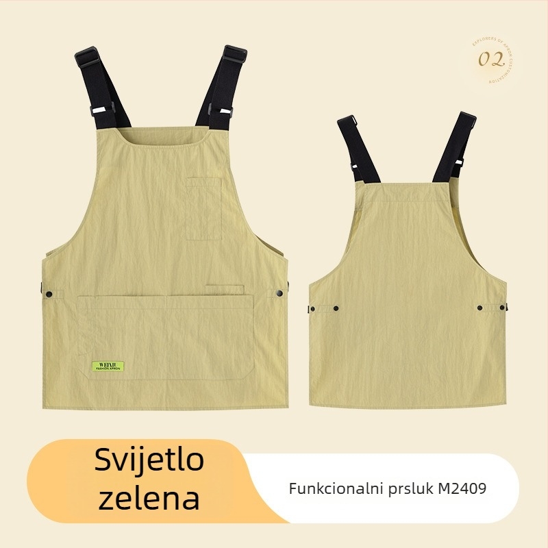 Nova japanskog stila bezrukavna kuhinjska pregača, vodootporna poliester-pamučna smjesa, boje: đumbiro žuta, crna, svijetlozelena, tamnoplava