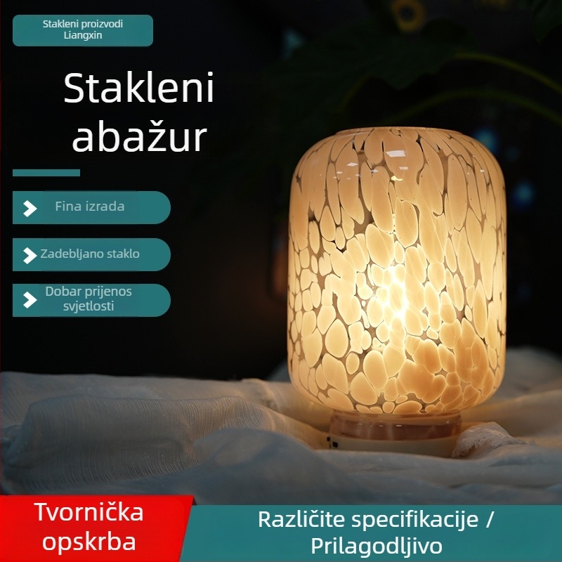 Prilagođeni ružičasti stakleni abažur za spavaću sobu i dnevni boravak – cilindričnog oblika, točkasti dizajn