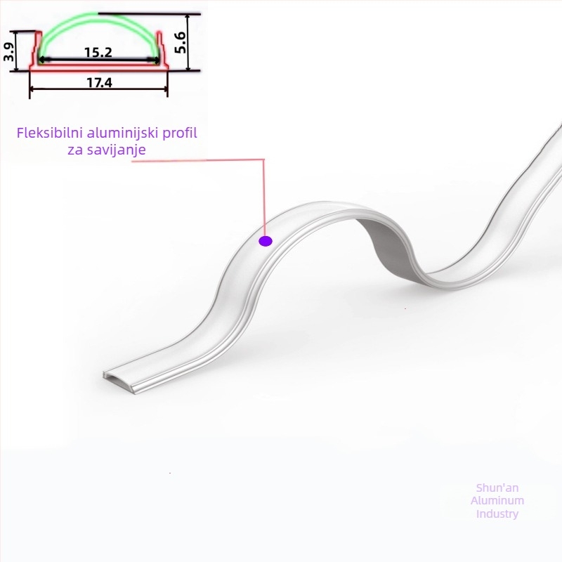 LED linearno kućište za rasvjetu s aluminijskim kanalom, dodaci za tvrdu LED traku, PC sjenilo, tanak savitljiv aluminij