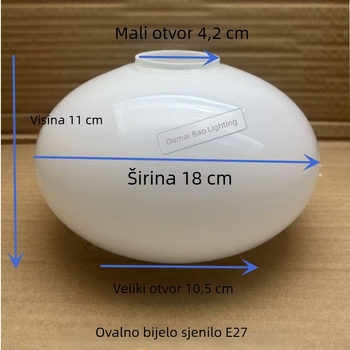 E27 ovalni mliječnobijeli stakleni abazur za viseću rasvjetu, blagovaonu i dnevnu sobu