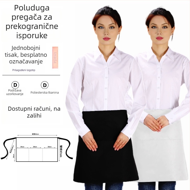 Pregača za struk za konobare u restoranima, kratka, bez rukava, s tri džepa, poliester