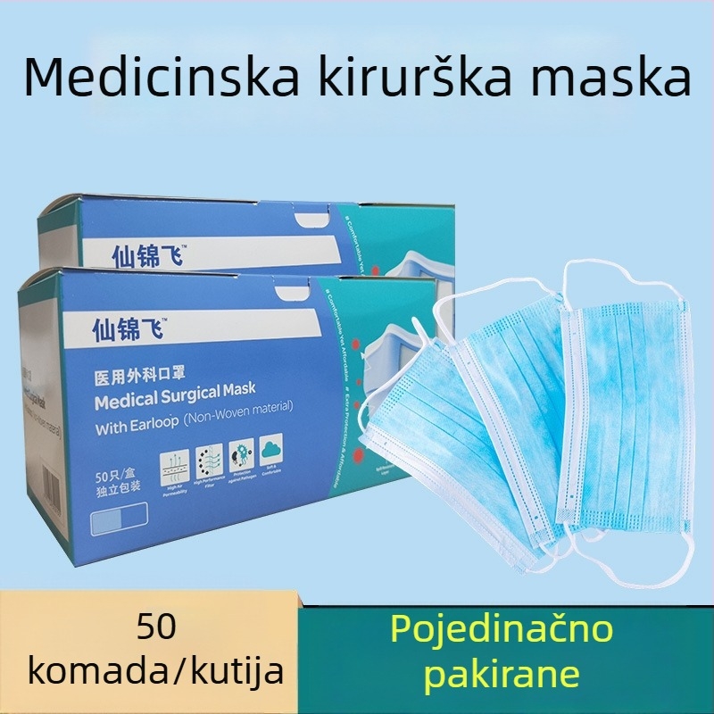 Xianjinfei Jednokratna medicinska maska – troredna kirurgijska maska sa melt-blown slojem, individualno pakirana