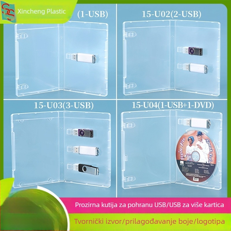Kutija za USB flash pogon, prozirna PP plastična kutija s poklopcem, USB kutija za pohranu s klipom za knjigu