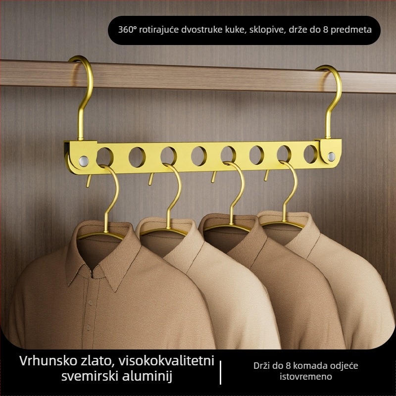 Držač za odjeću s devet rupa i jednim kukom, aluminijska legura, multifunkcionalni kućni dodatak za uštedu prostora