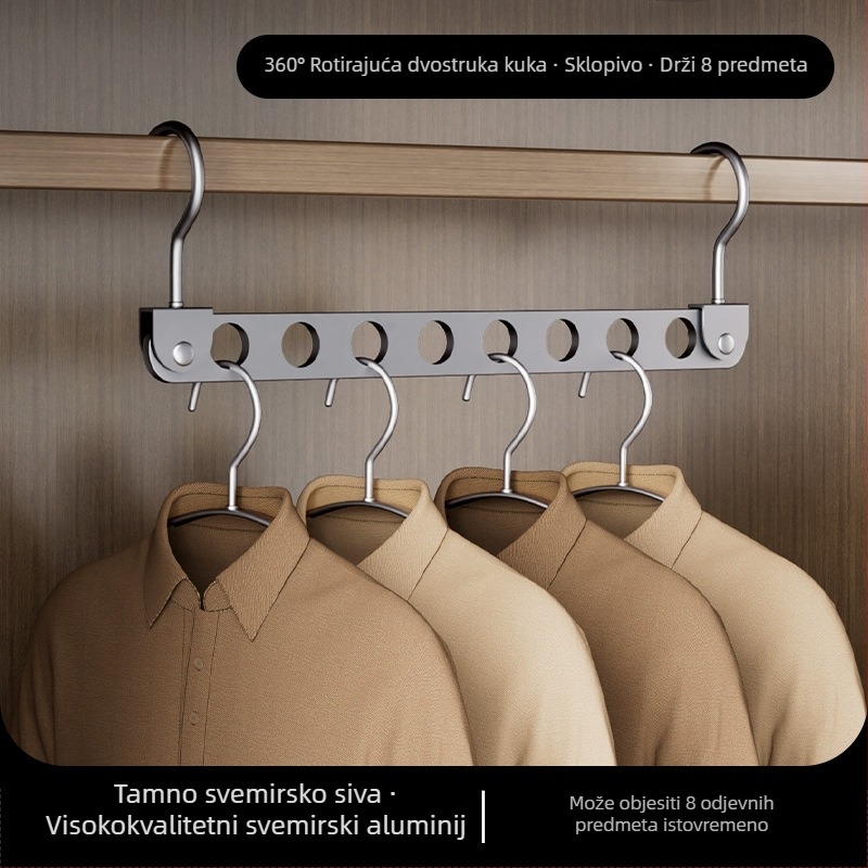 Držač za odjeću s devet rupa i jednim kukom, aluminijska legura, multifunkcionalni kućni dodatak za uštedu prostora