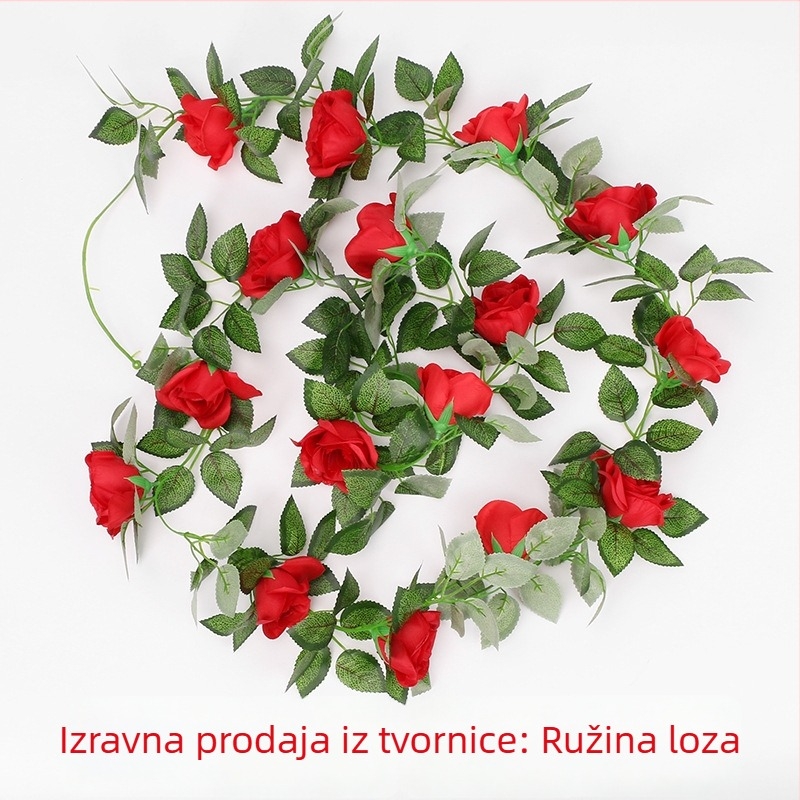 Svilen vinova loza s ružama, 2.2 m, 16 umjetnih cvjetova, zidna dekoracija za vjenčanje i fotografiranje, kućna dekoracija