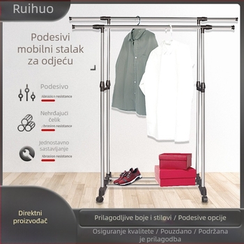 Stalak za sušenje rublja od nehrđajućeg čelika s dvostrukim šipkama, podesiv, podni stalak