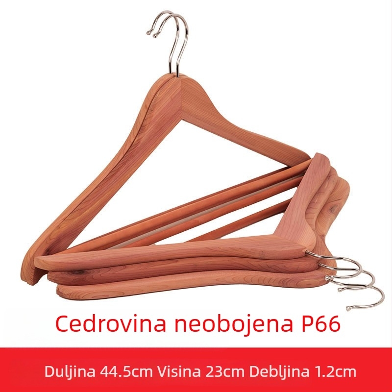 Visokokvalitetna vješalica od cedrovog drveta bez lakiranja, s debelim i širokim ramenima, prirodna boja drveta, otporna na insekte, za hotelsku upotrebu – vješalica za odjeću i hlače