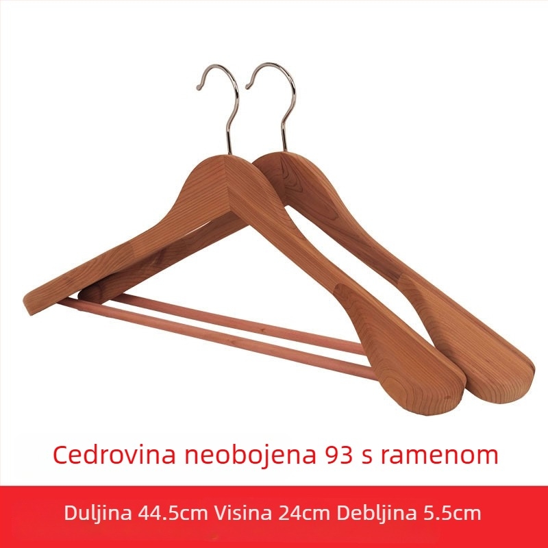 Visokokvalitetna vješalica od cedrovog drveta bez lakiranja, s debelim i širokim ramenima, prirodna boja drveta, otporna na insekte, za hotelsku upotrebu – vješalica za odjeću i hlače