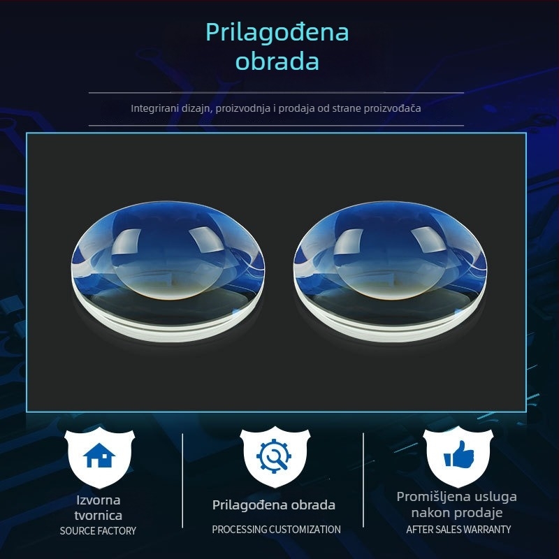 Antirefleksna plavo premazana konveksna leća, promjera 50 mm, plosno-konveksna optička leća, debela konveksna leća
