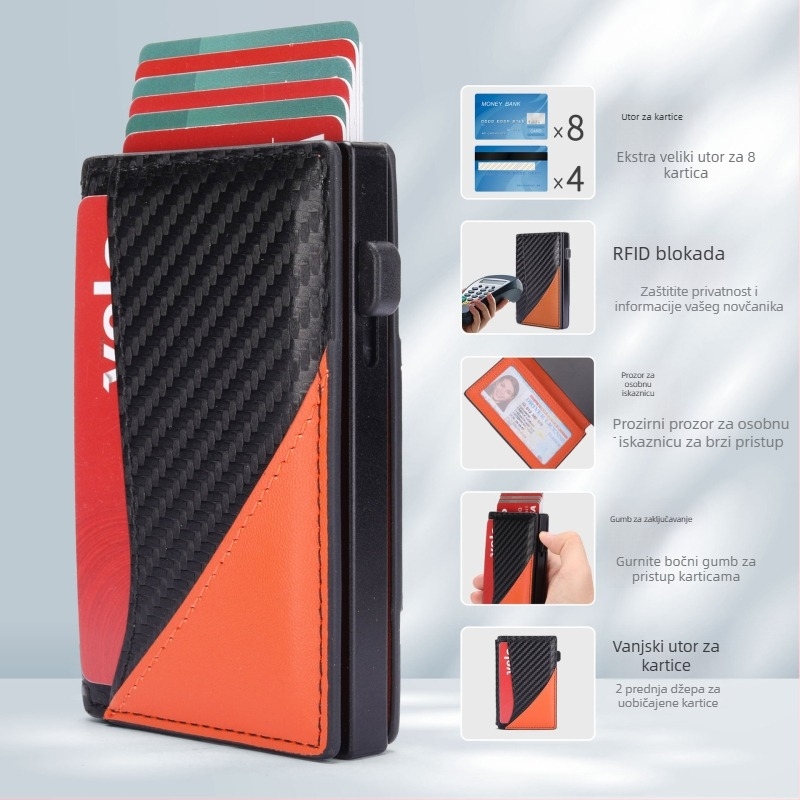 Prilagođeni držač kartica od aluminijskog legura s magnetskim preklopom i kožnim novčanikom, više pretinaca za kartice, unisex