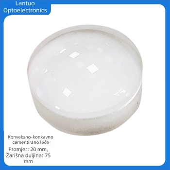 Konkavno-konveksna cementirana leća, promjer 20 mm, fokalna duljina 75 mm, optičko staklo, izrađena po narudžbi prema crtežima ili uzorcima