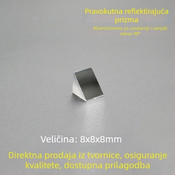 Optičko staklena trokutna prizma sa kosim aluminijskim premazom, unutarnja i vanjska refleksija 90°, eksperimentalna prizma s pravim kutom