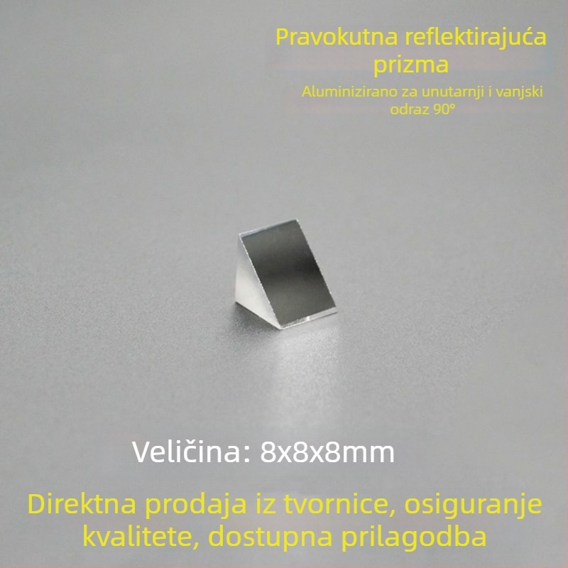Optičko staklena trokutna prizma sa kosim aluminijskim premazom, unutarnja i vanjska refleksija 90°, eksperimentalna prizma s pravim kutom