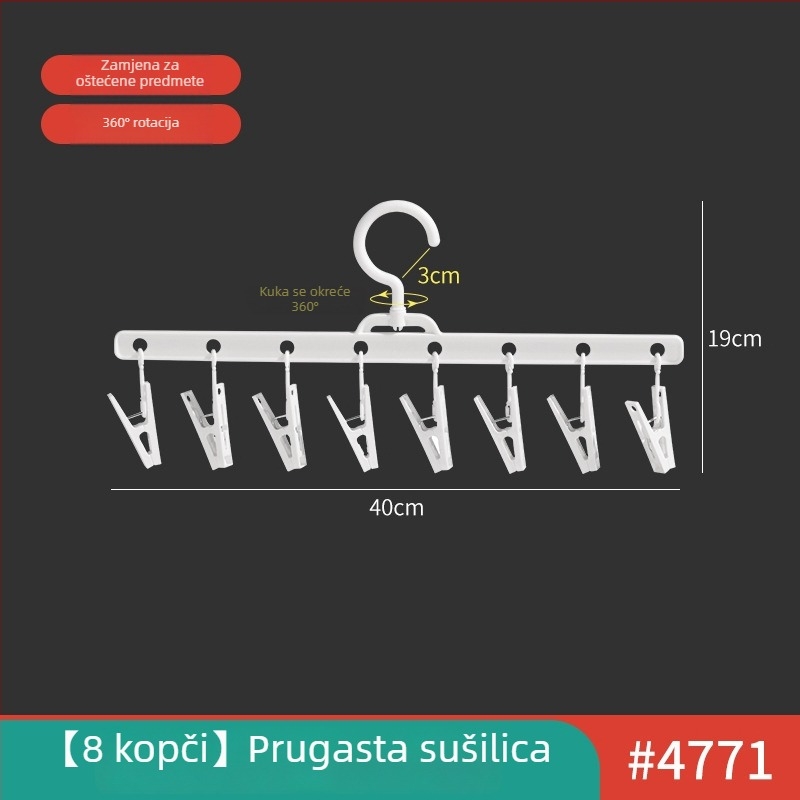 Plastični stalak za sušenje odjeće s klamericama za čarape i donje rublje, krilnatog oblika, mobilan, za studentsku sobu
