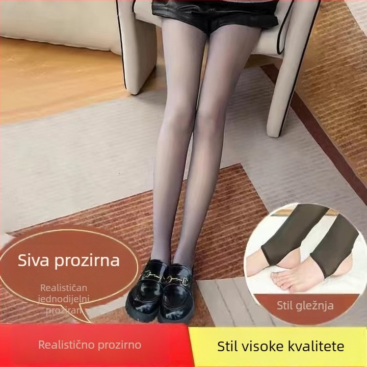 Crne hulahopke s unutarnjom plišanom podstavom za jesen-zimu, dojam kože, debele i tople