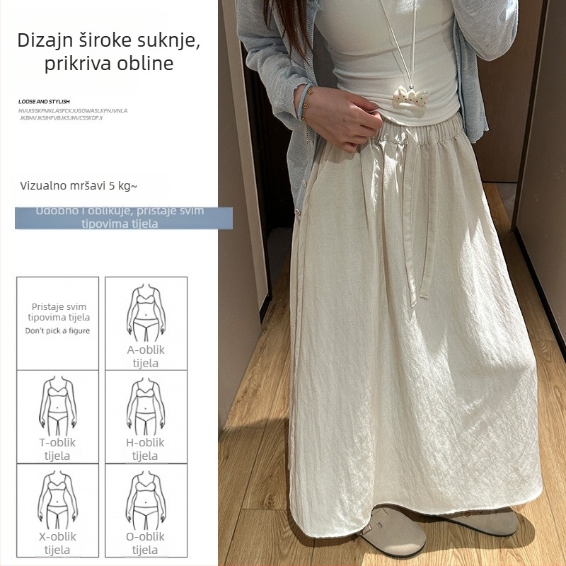 Ženska suknja od mješavine Tencel-linen, ljetna, srednje dužine, A-linija, sa šlicom