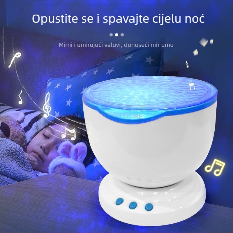 Ovalni stolni projektor s ugrađenim zvučnikom i USB napajanjem, ambijentalno svjetlo s oceanskom aurom i valovitim uzorcima