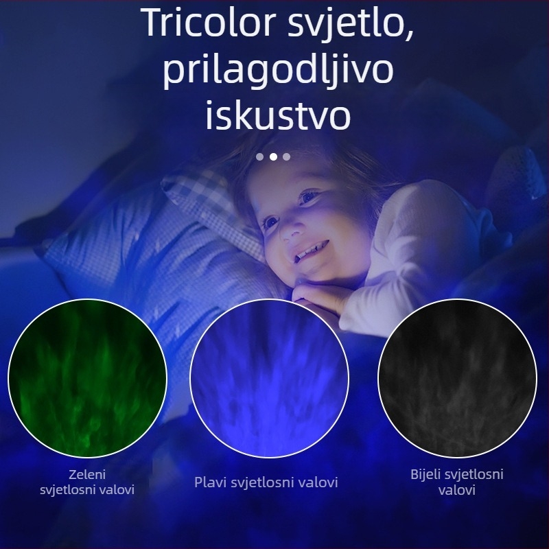 Ovalni stolni projektor s ugrađenim zvučnikom i USB napajanjem, ambijentalno svjetlo s oceanskom aurom i valovitim uzorcima
